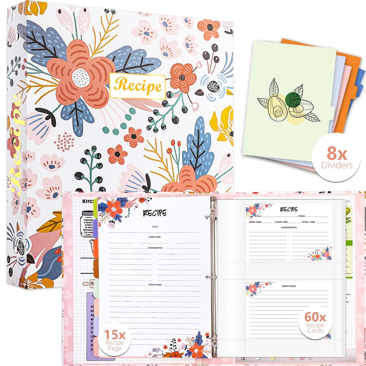 Relaehih libro de recetas tres anillos con portada blanca para organizar tus recetas diarias.