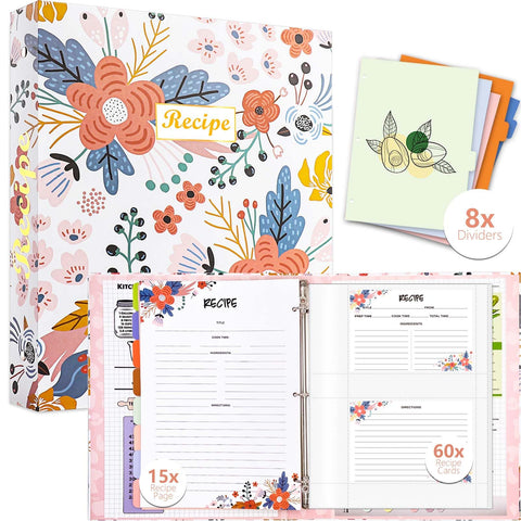 Relaehih libro de recetas tres anillos con portada blanca para organizar tus recetas diarias.