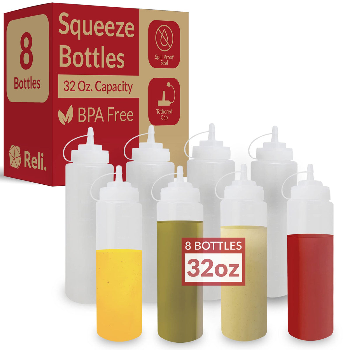 Reli. botellas claras 32 onzas para condimentos y aceites