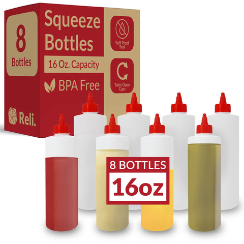 Reli botellas de plástico de 16 onzas para condimentos, tapa roja para dosificación