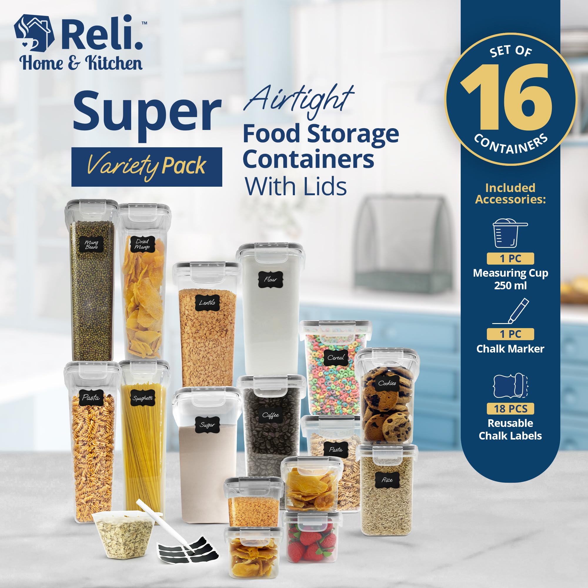 Reli contenedor 2,8 L con tapa hermética para granos y harinas.
