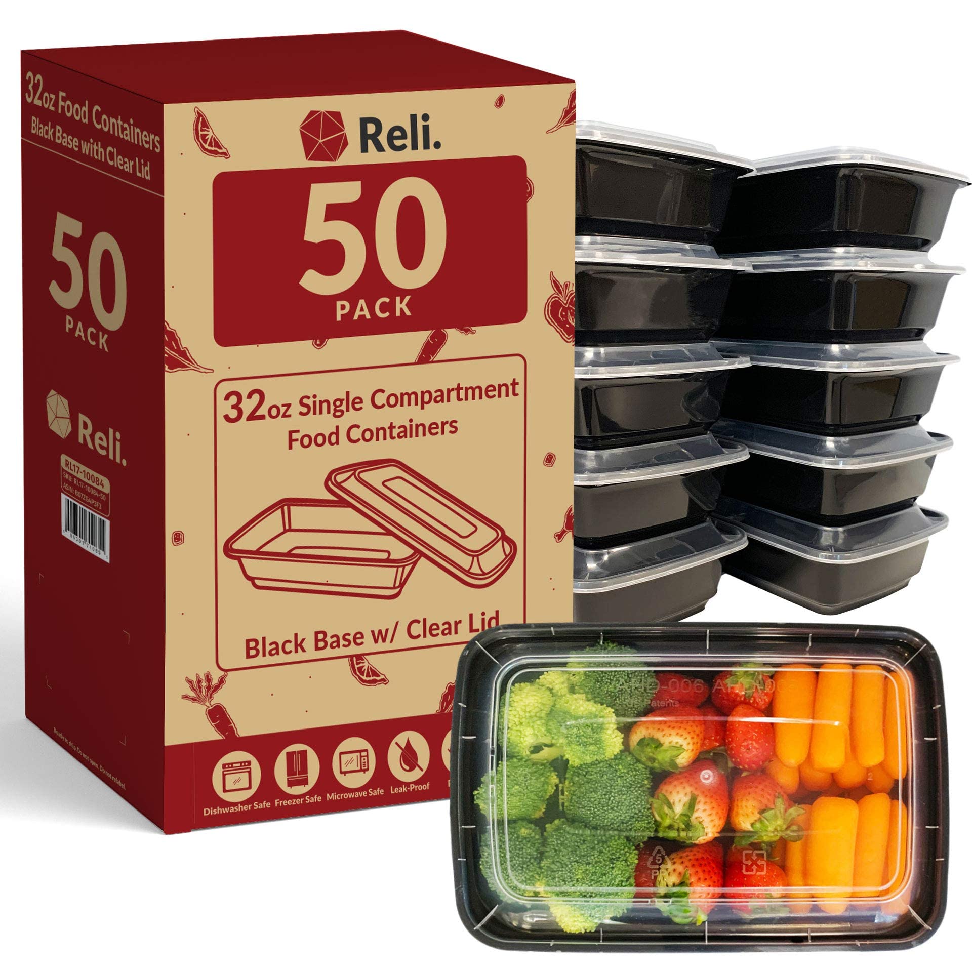 Reli contenedores de 32 onzas para preparación de comidas, prácticos
