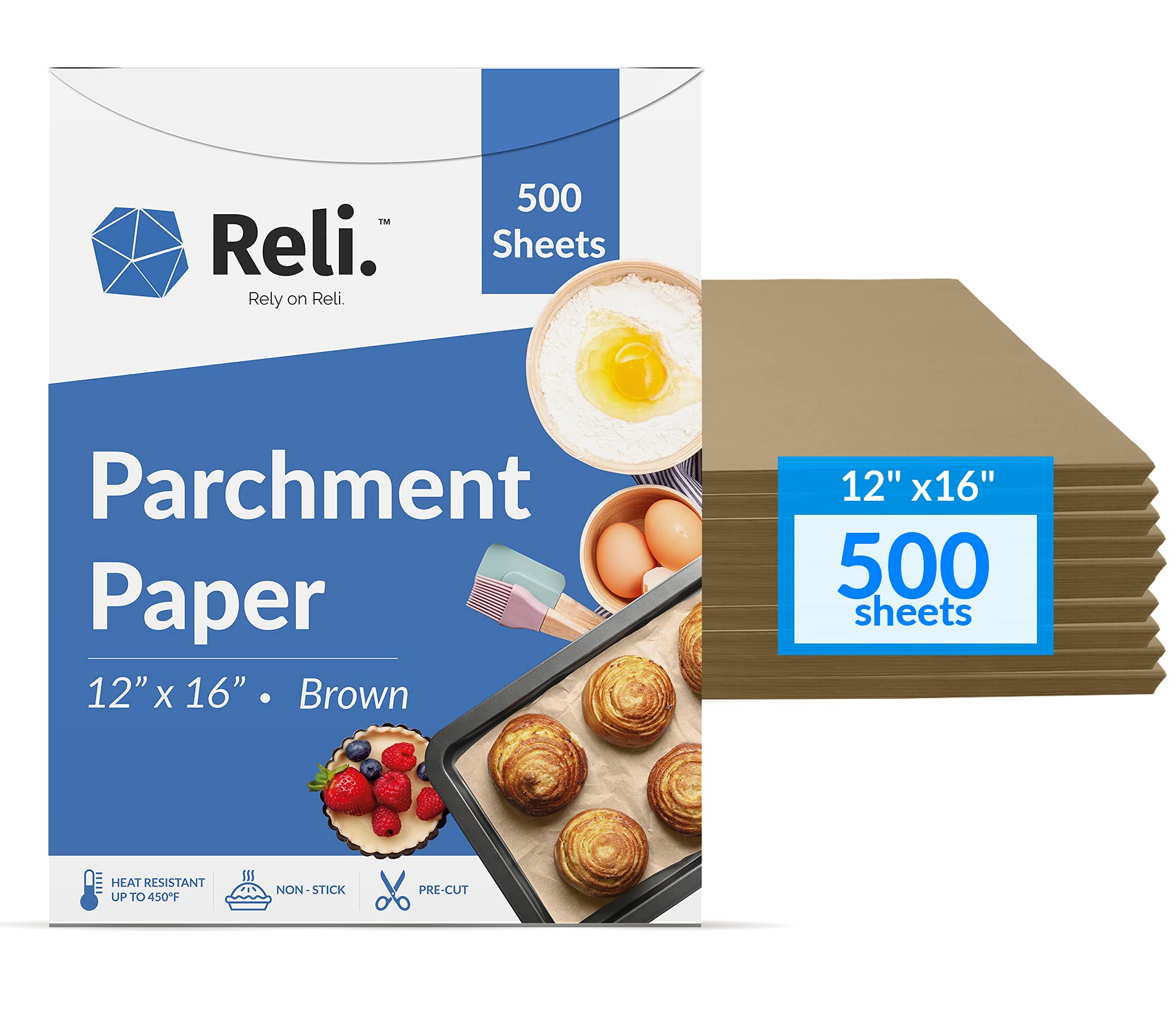 Reli papel para hornear 12x16 marrón, desmoldar fácilmente.