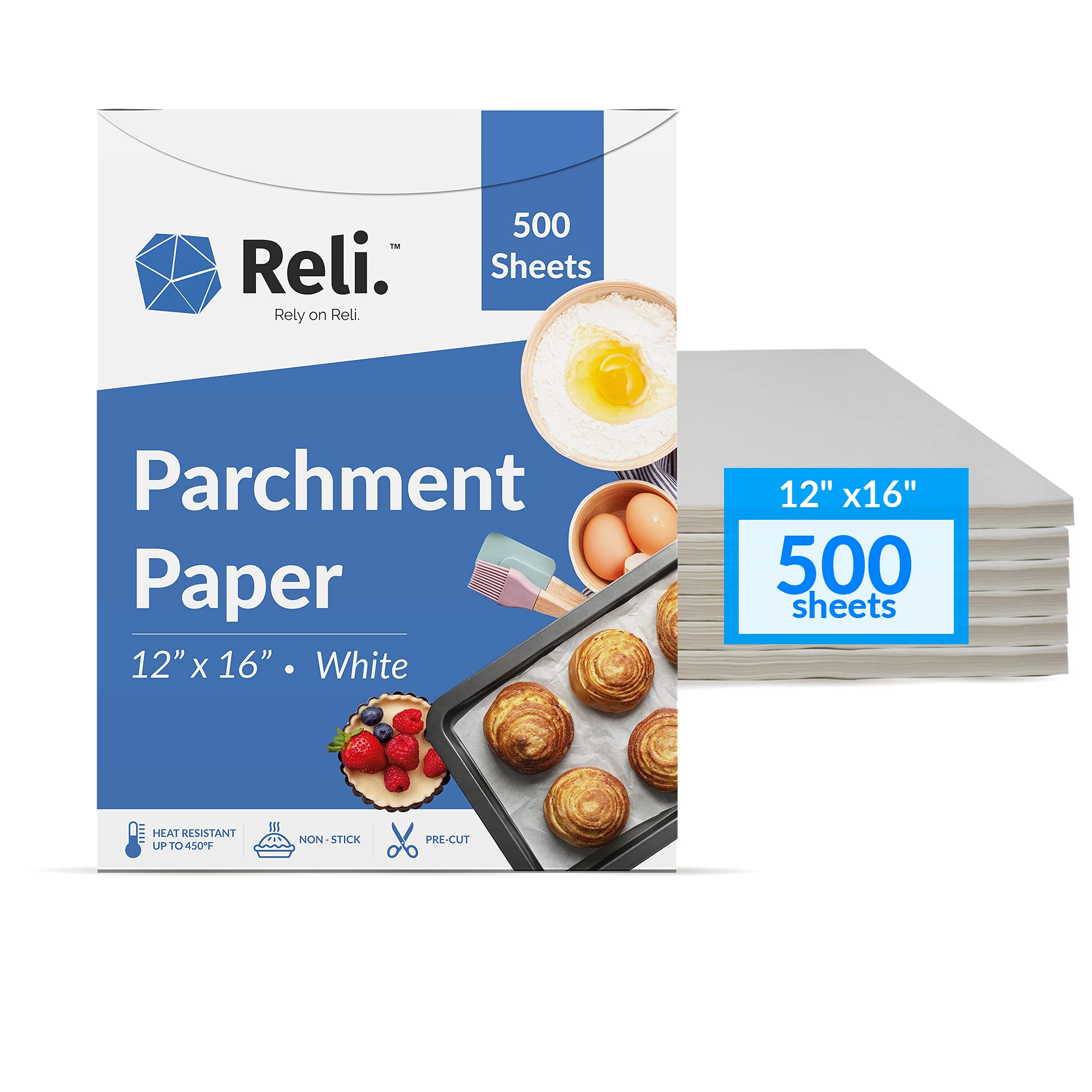 Reli papel pergamino 12x16, hoja plana antiadherente para hornear sin esfuerzo.
