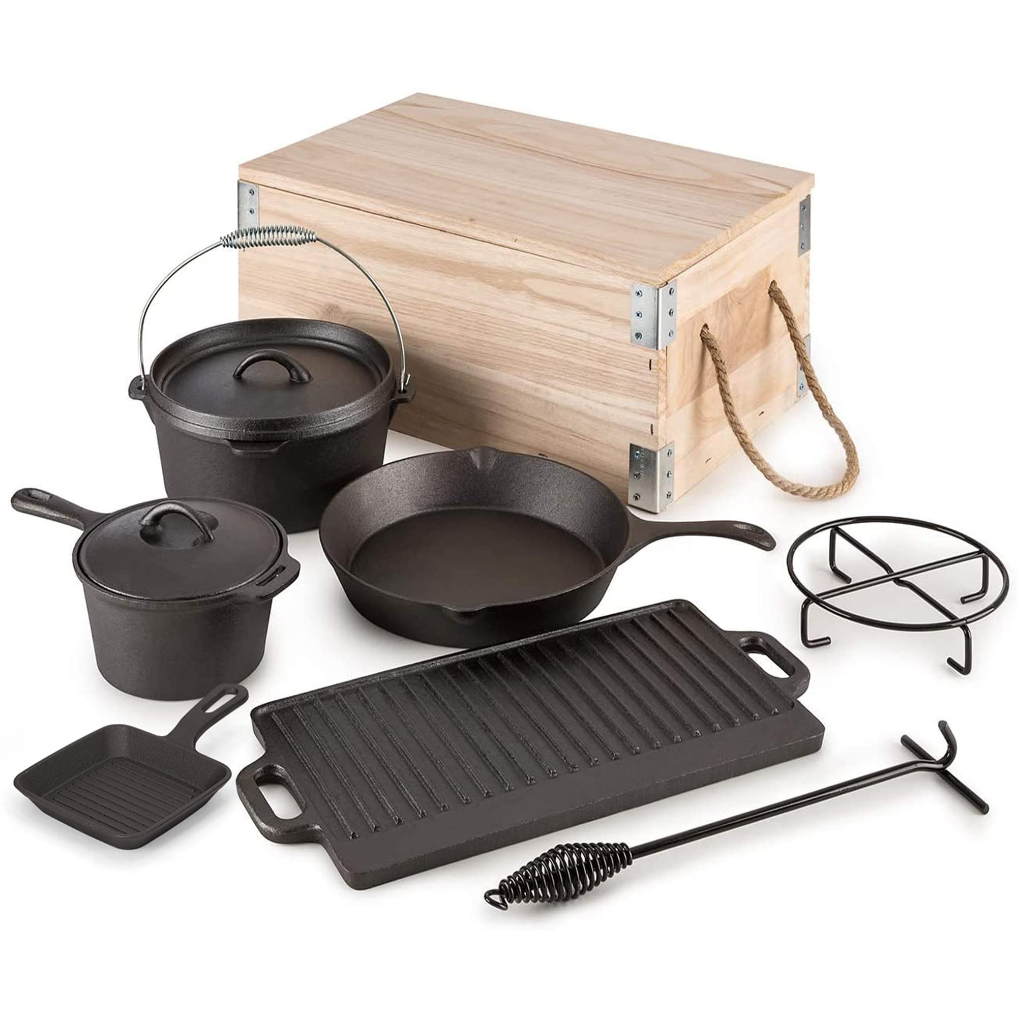 RELIANCER Olla de hierro fundido 4,5 qt para cocciones duraderas al aire libre.