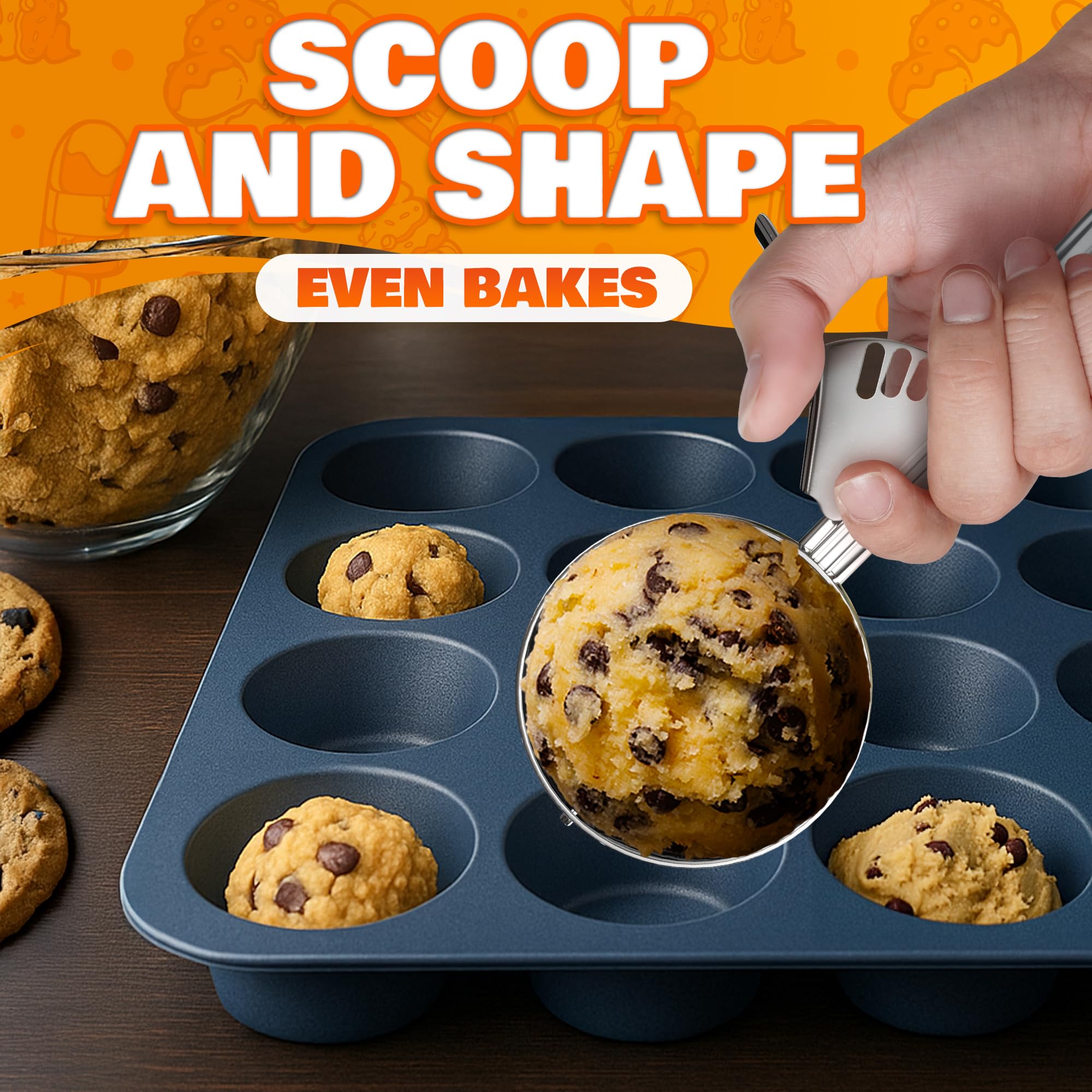 Reluen cuchara helado 4oz sirve como porcionador para galletas y masas.