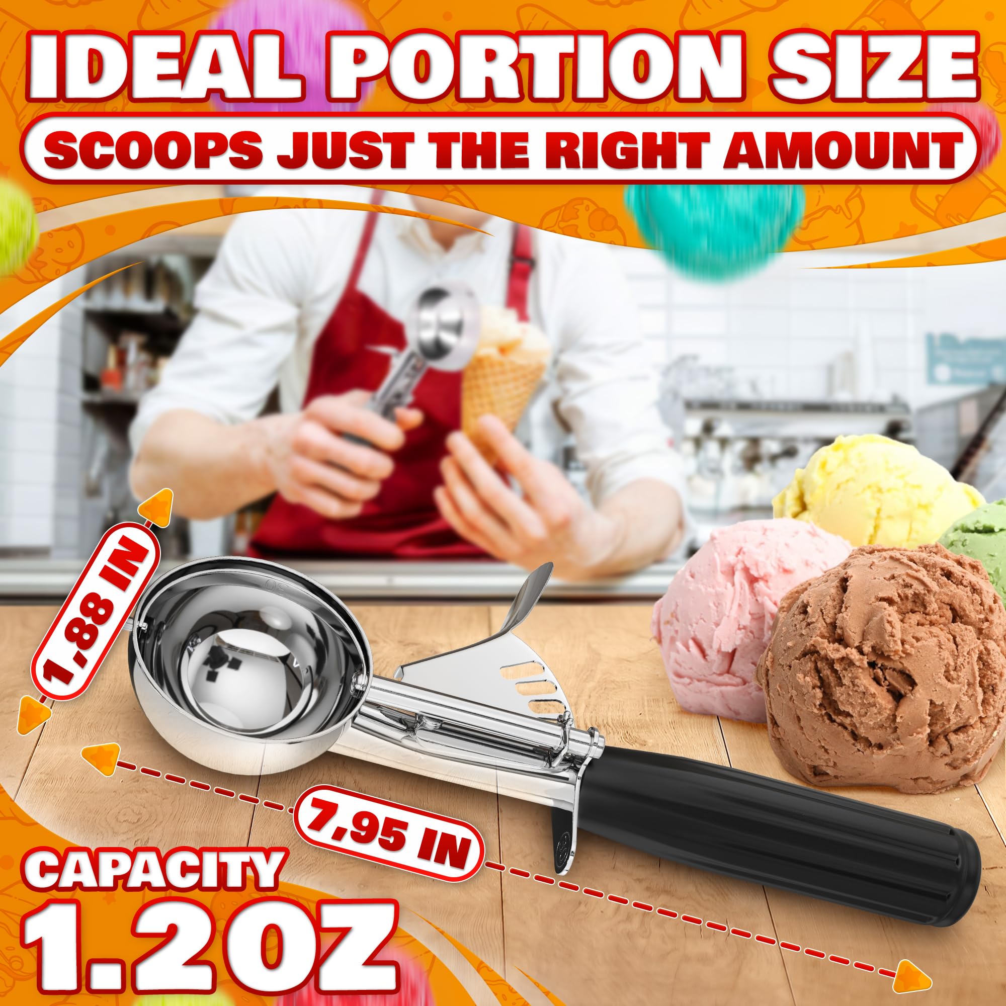 Reluen cuchara de helado en acero inoxidable, durabilidad y limpieza fáciles.