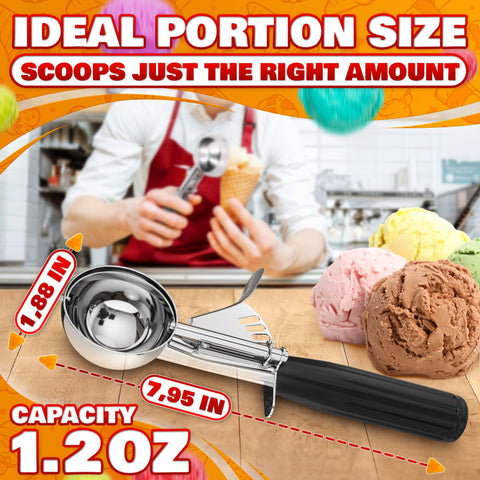 Reluen cuchara de helado en acero inoxidable, durabilidad y limpieza fáciles.