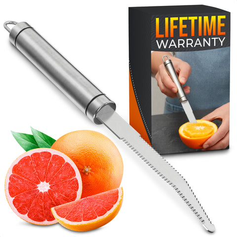 Reluen cuchillo pomelo curvo doble, afilado para cortar membranas sin desgarros.