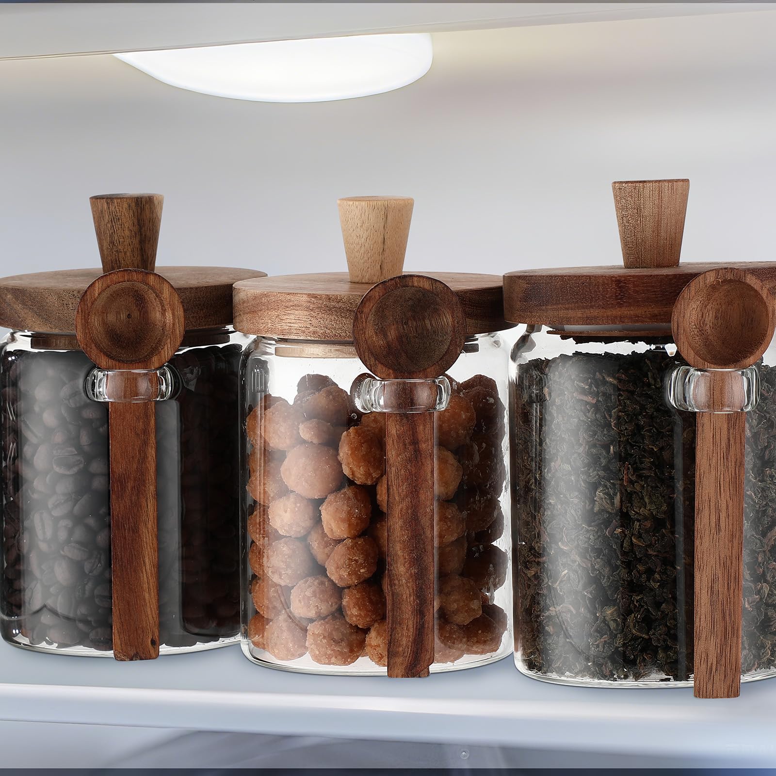 Remerry frascos con tapa de madera y cuchara integrada para medir ingredientes