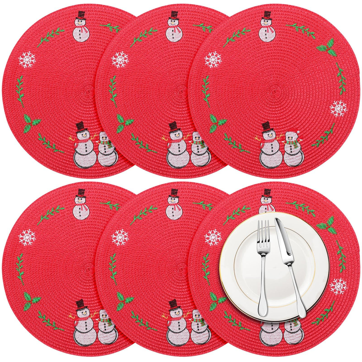 Manteles redondos Remerry bordados para cenas navideñas elegantes y fáciles de limpiar.