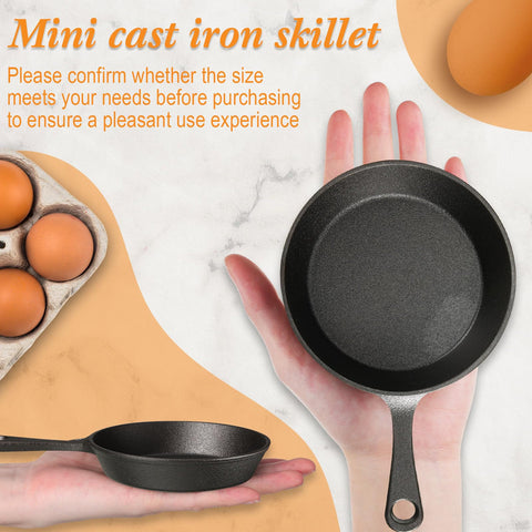 Remerry sartén de hierro fundido negro de 4 pulgadas para desayunos rápidos.