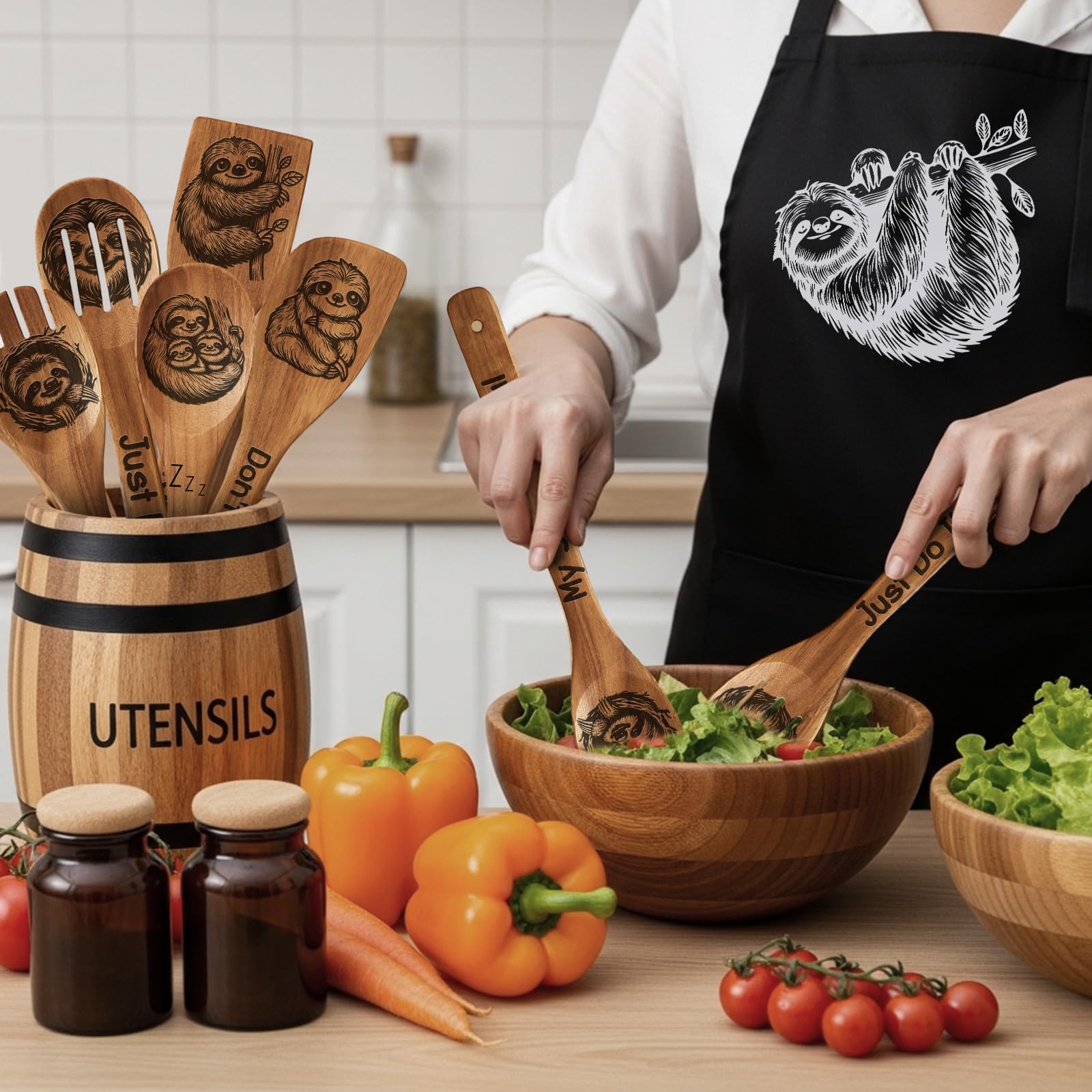 Remerry Sloths: tenedor de ensalada con tema, utensilio temático para ensaladas.