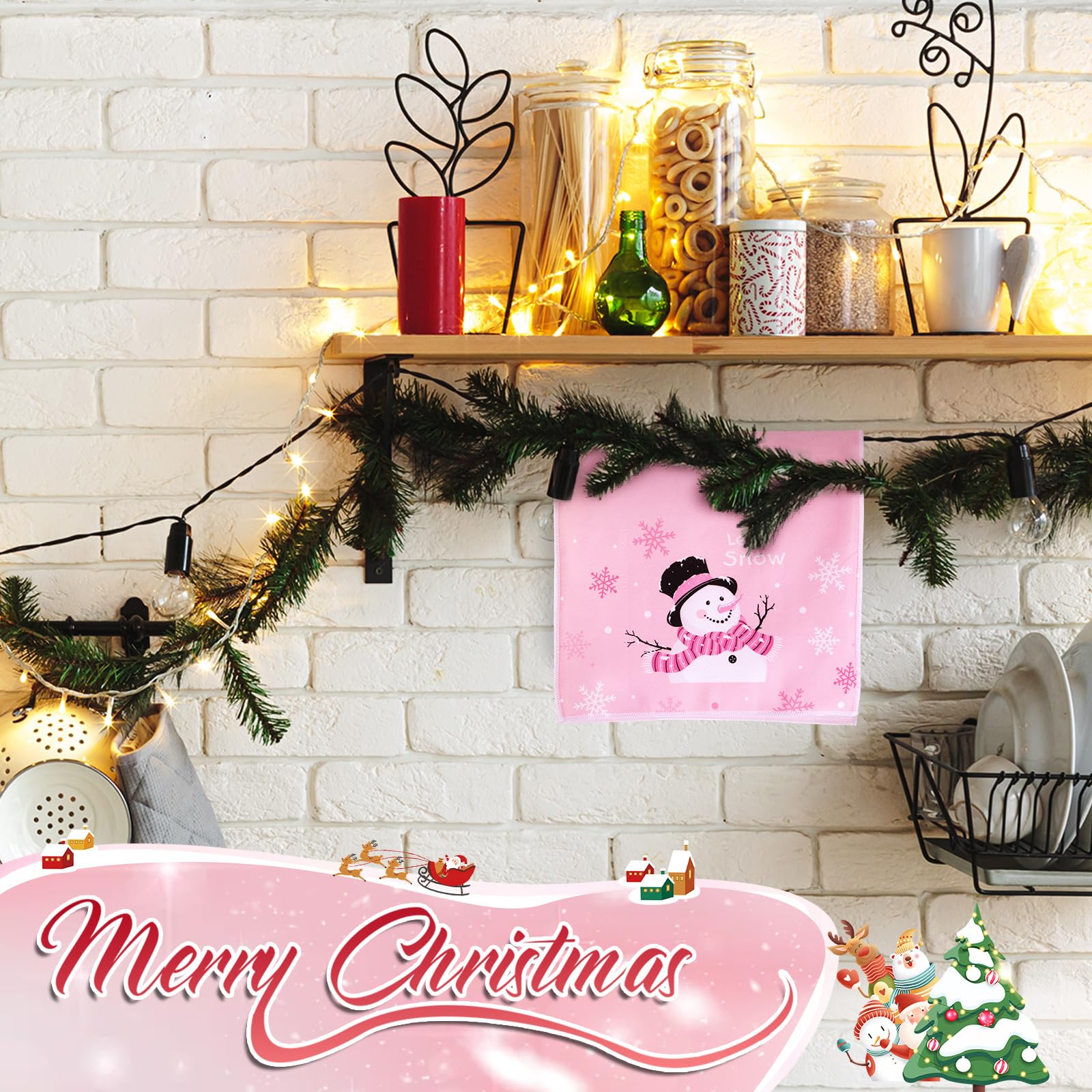 Remerry toallas de cocina rosa Navidad con munecos-nieve; suave y absorbente.