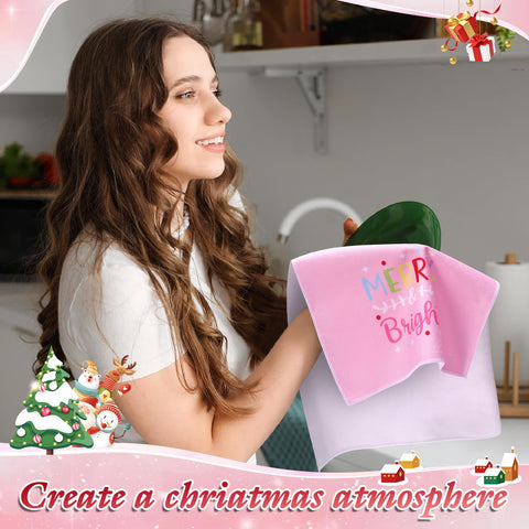 Remerry toallas de cocina rosa Navidad con papa-noel; útil para limpiar y decorar.