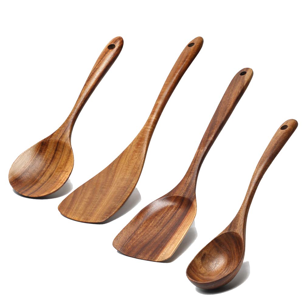Cucharas Renawe espátula con ranuras de acacia, perfecta para escurrir y voltear sin goteos.