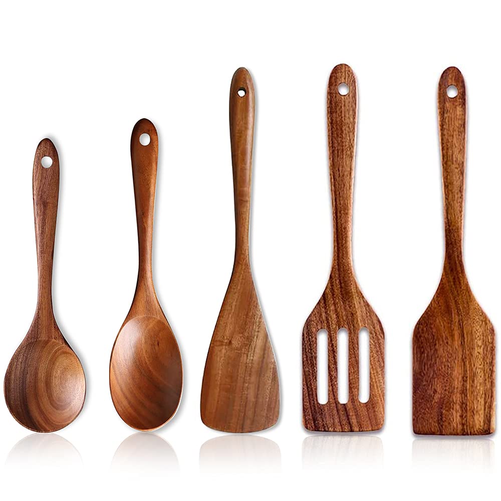 Cucharas Renawe espátula plana de acacia, ideal para cocinar sin rayar sartenes anti adherentes.