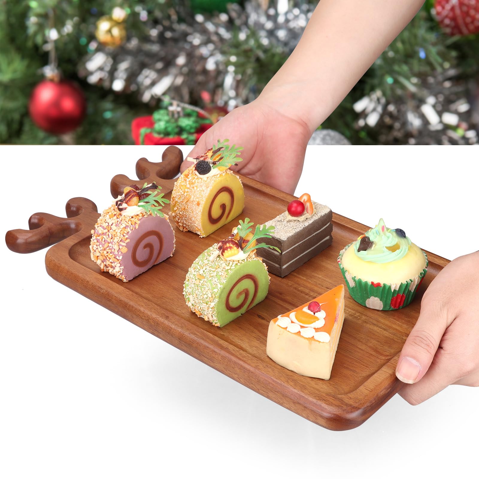 Renawe regalo navideño en bandeja de acacia, regalo práctico y elegante.
