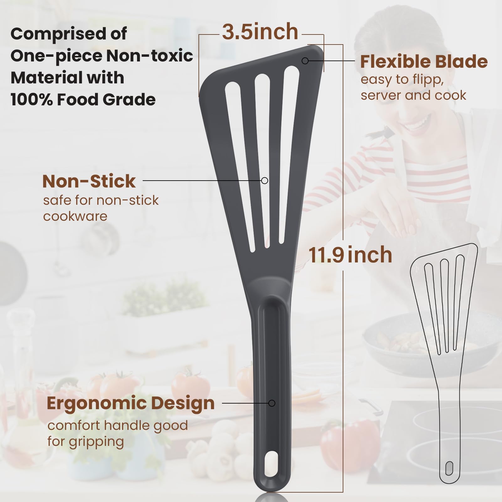 ReneeChef espátula ranurada para filete, drenaje de grasa sin perder forma