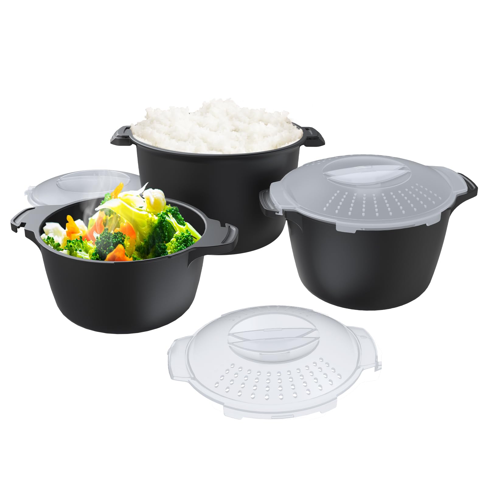 Set de ReneeChef de 3 piezas para microondas, almacenamiento apilable para ahorro de espacio.