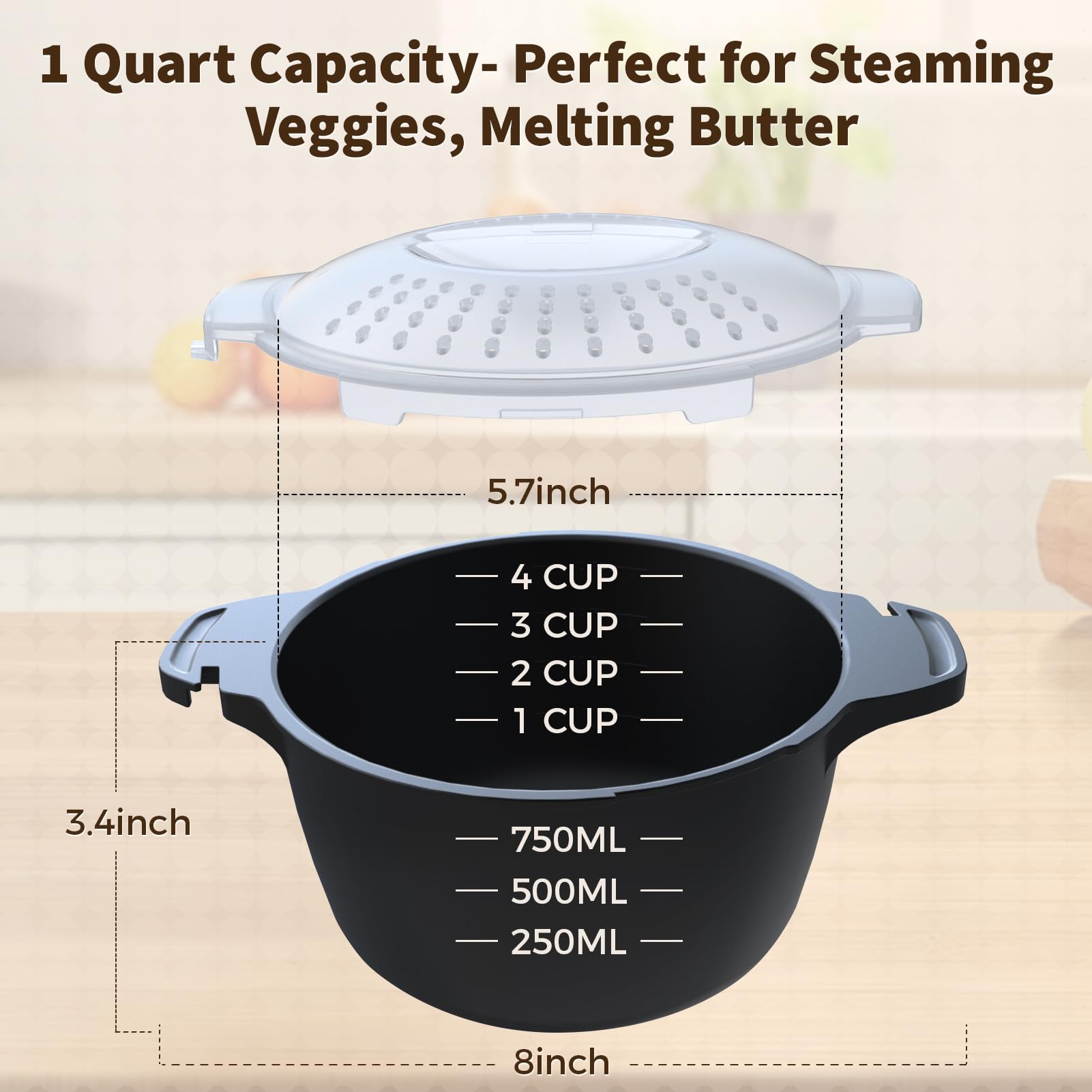 Vaporera ReneeChef para verduras en microondas, cocción rápida y saludable.