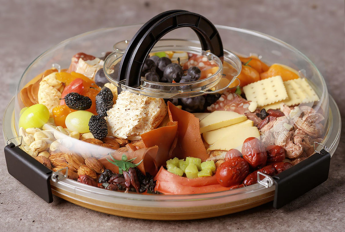 Renmxj charcutería redonda con tapa transparente para servir aperitivos con estilo.