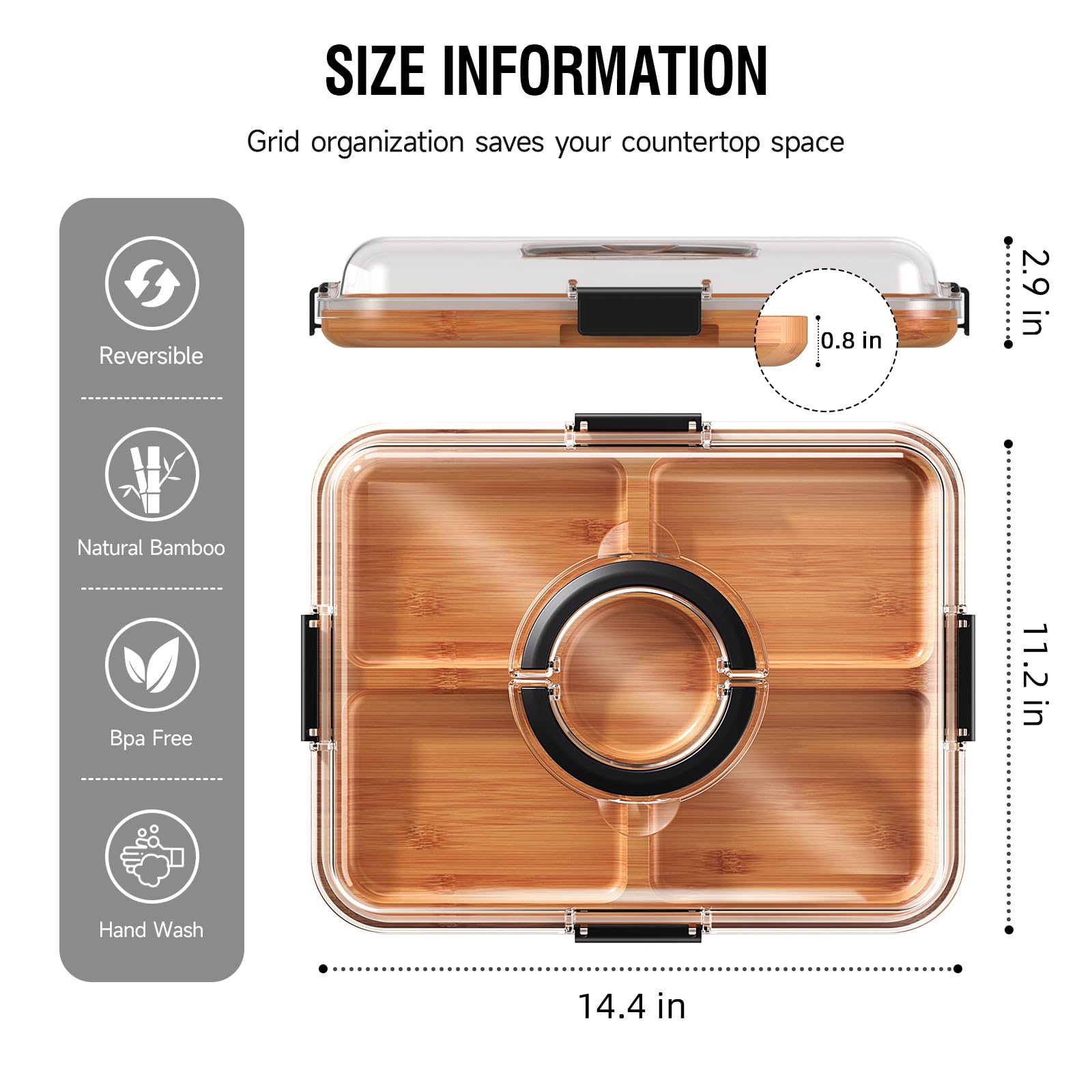 Renmxj tablero charcutería con 5 compartimentos para quesos, frutas y embutidos
