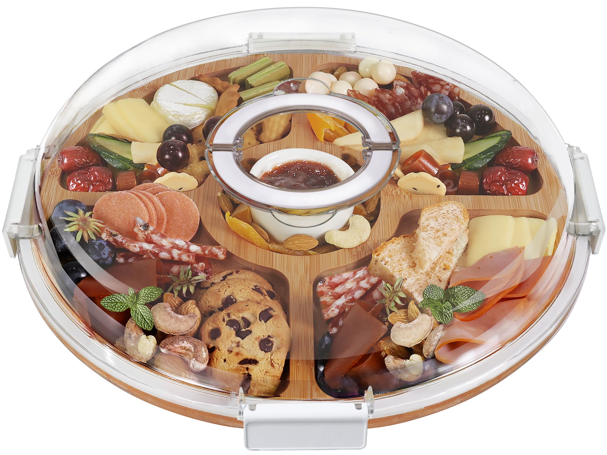 Renmxj tablero de charcutería redondo con tapa transparente para servir con elegancia.