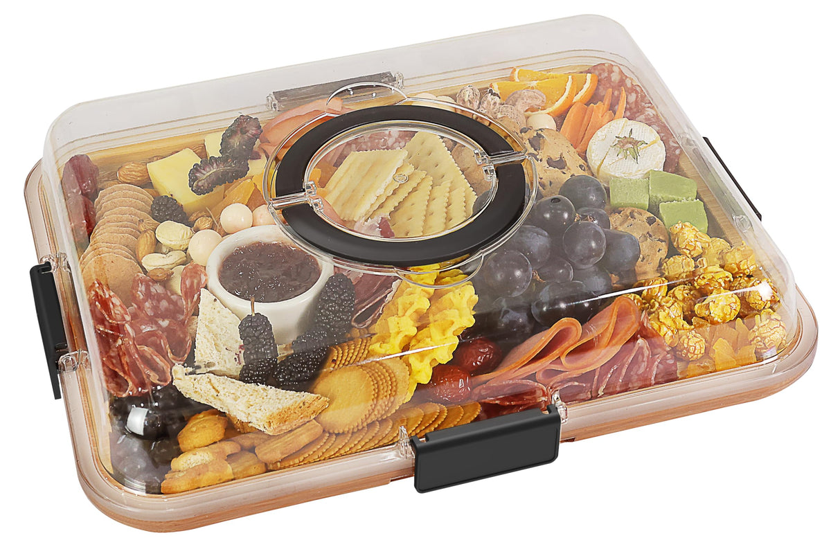Renmxj tablero de charcutería con tapa transparente para llevar con frescura.