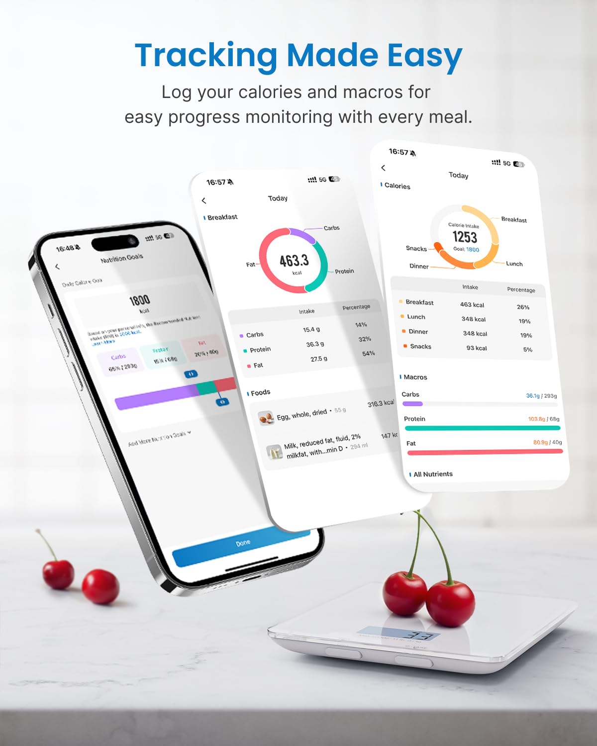 RENPHO Bascula con sincronización a la app Salud de Apple para seguimiento nutricional.