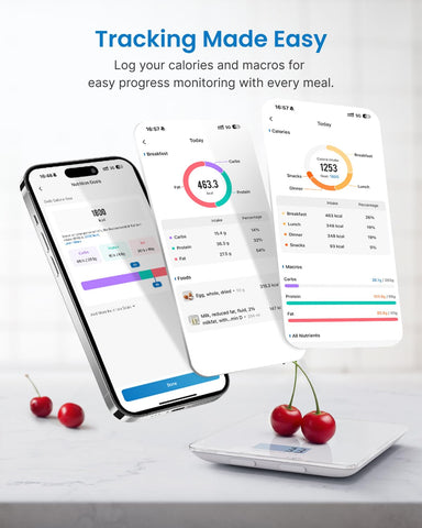 RENPHO Bascula con sincronización a la app Salud de Apple para seguimiento nutricional.
