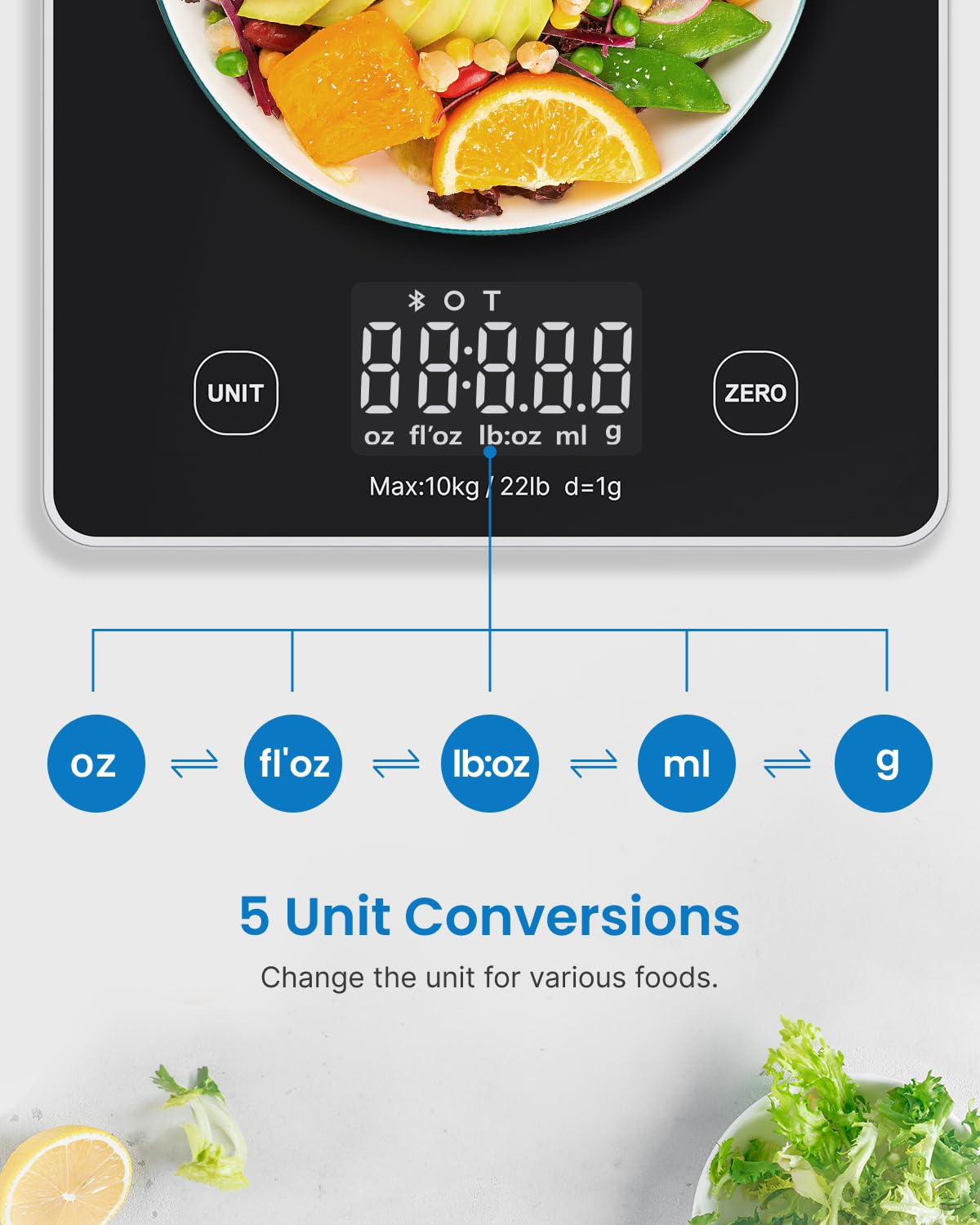 Renpho Escala Digital de Cocina base USDA para macros y calorías.