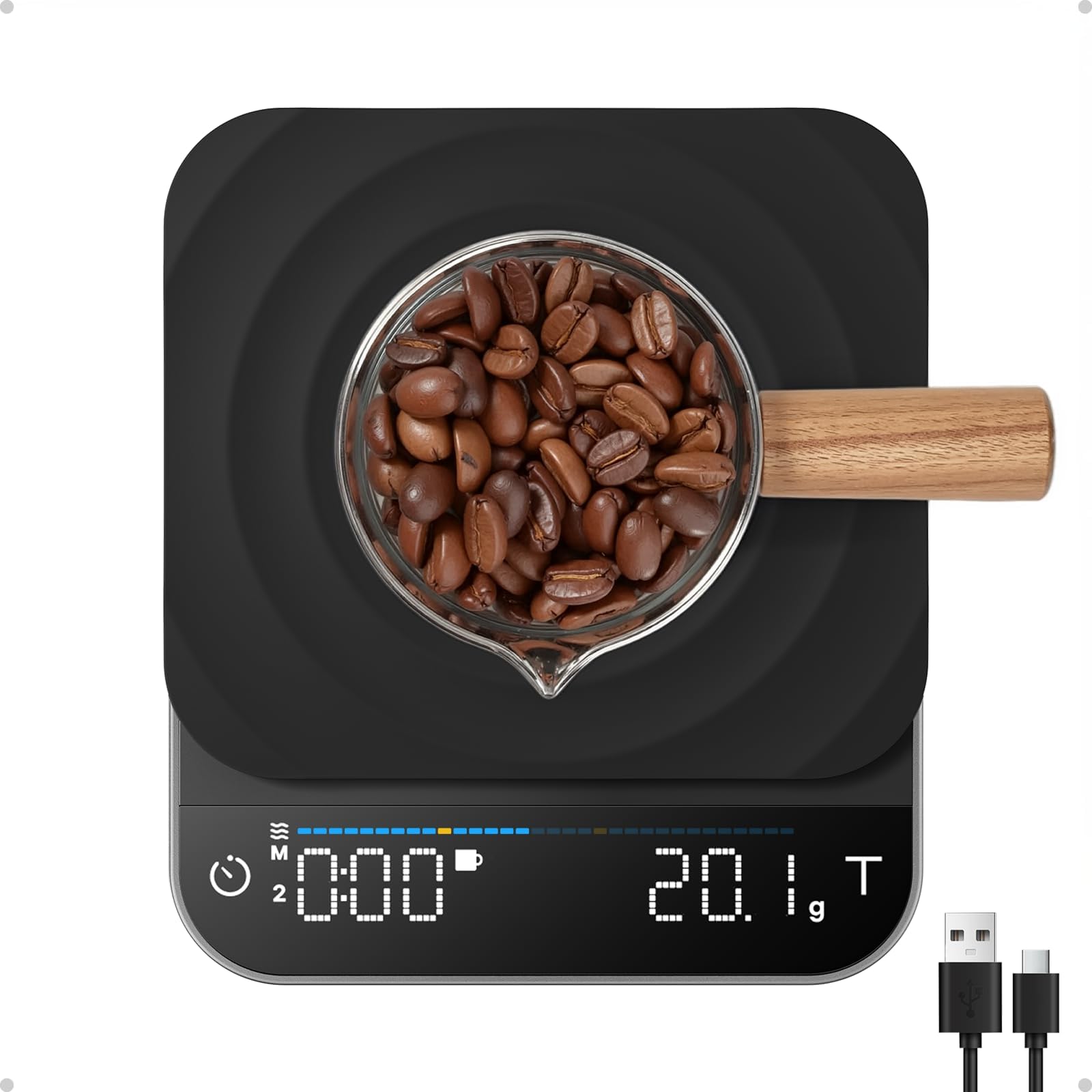RENPHO Escala Espresso con temporizador, vista frontal para control preciso.