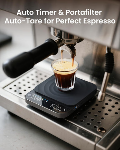 RENPHO Escala Espresso con base de silicona desmontable para facilitar la limpieza.
