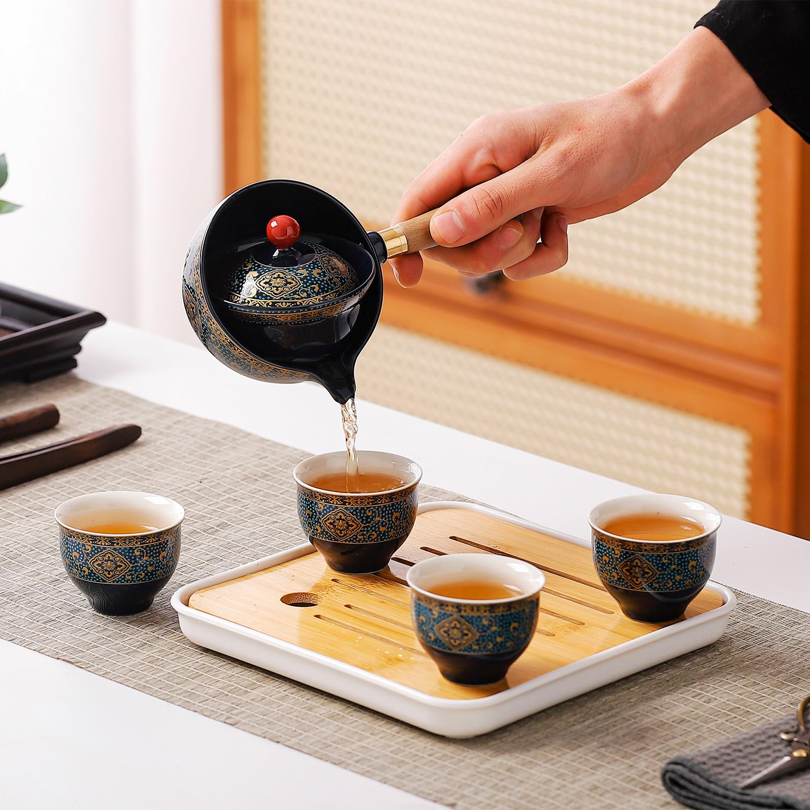 REOWONU tazas te chino ceramica gris blanco para apreciar color y aroma.