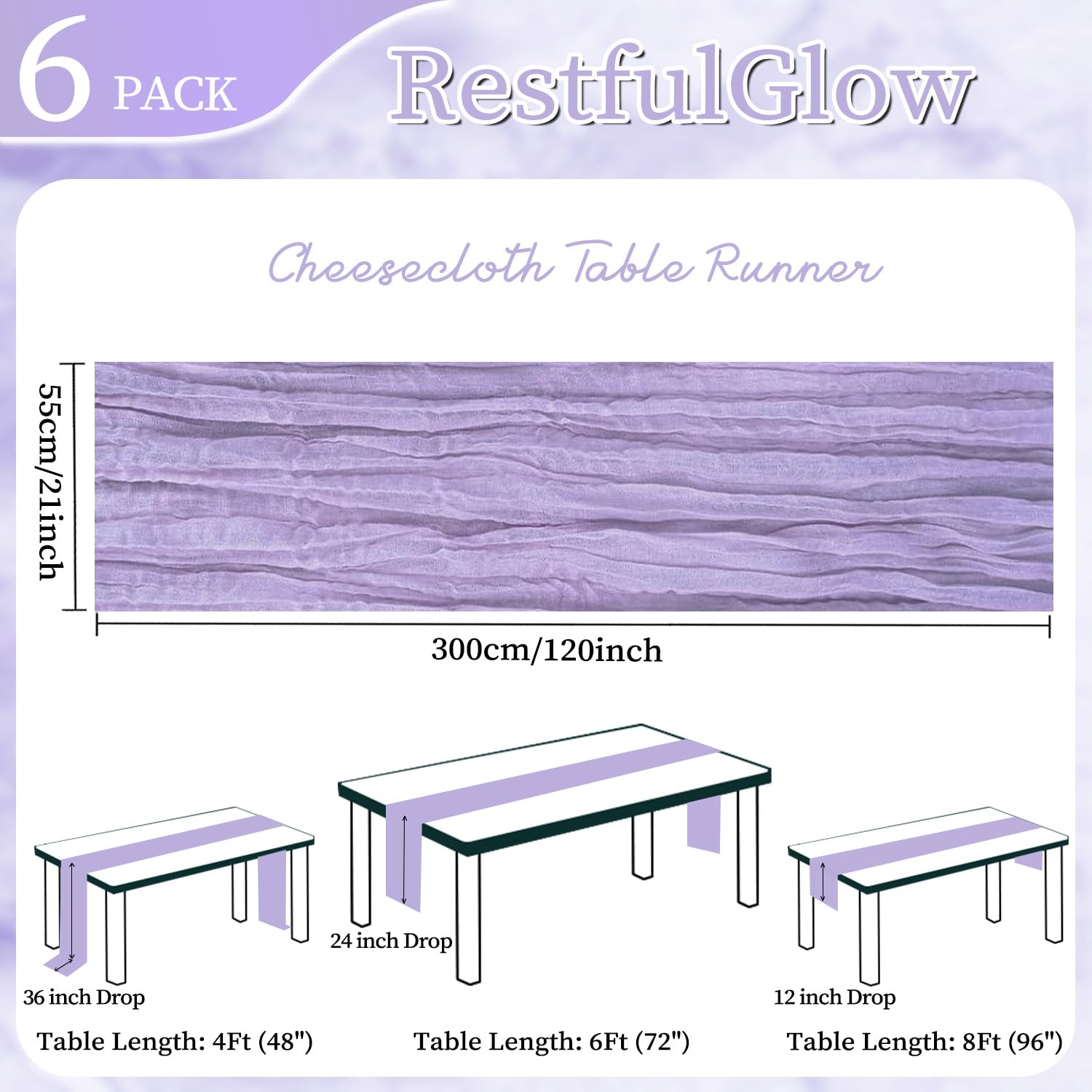 RestfulGlow caída de fondo lavanda de 10 pies para decoraciones suaves.