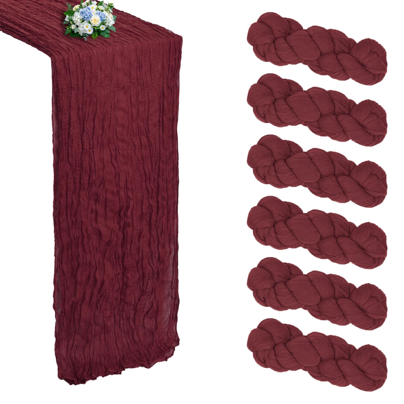 RestfulGlow camino-de-mesa burdeos 10ft, ideal para cenas elegantes y decoraciones festivas.