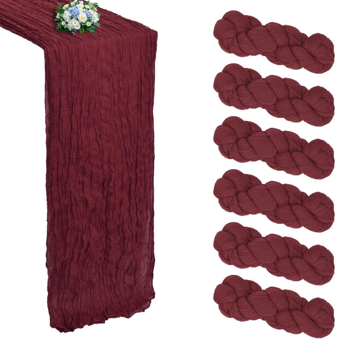 RestfulGlow camino-de-mesa burdeos 10ft, ideal para cenas elegantes y decoraciones festivas.