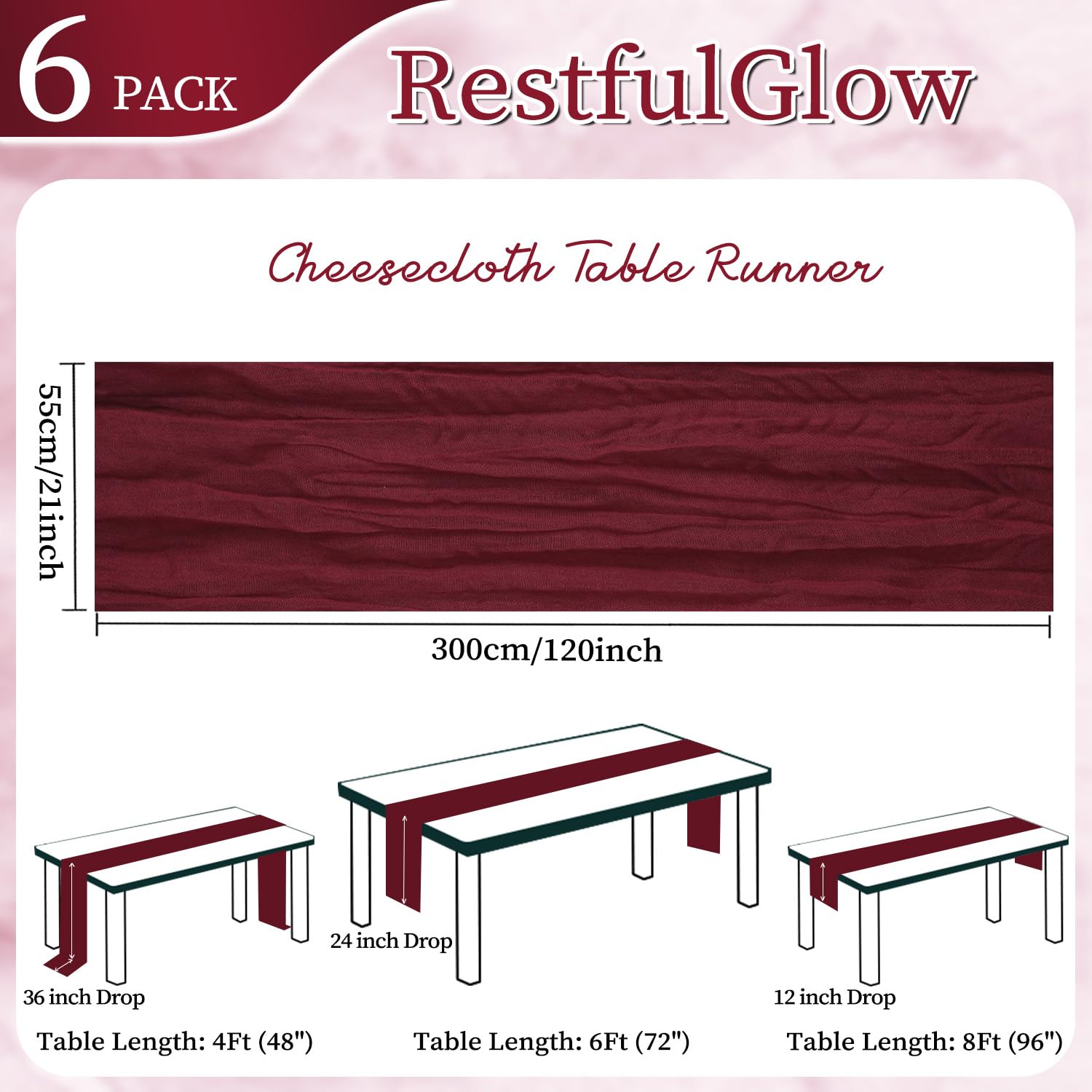 RestfulGlow gasa de mesa burdeos 10ft, crea un toque ligero y romántico.
