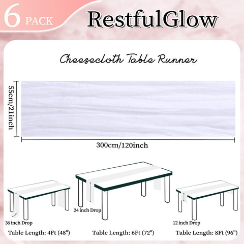 RestfulGlow mantel de gasa blanco, drapeado suave para mesas.