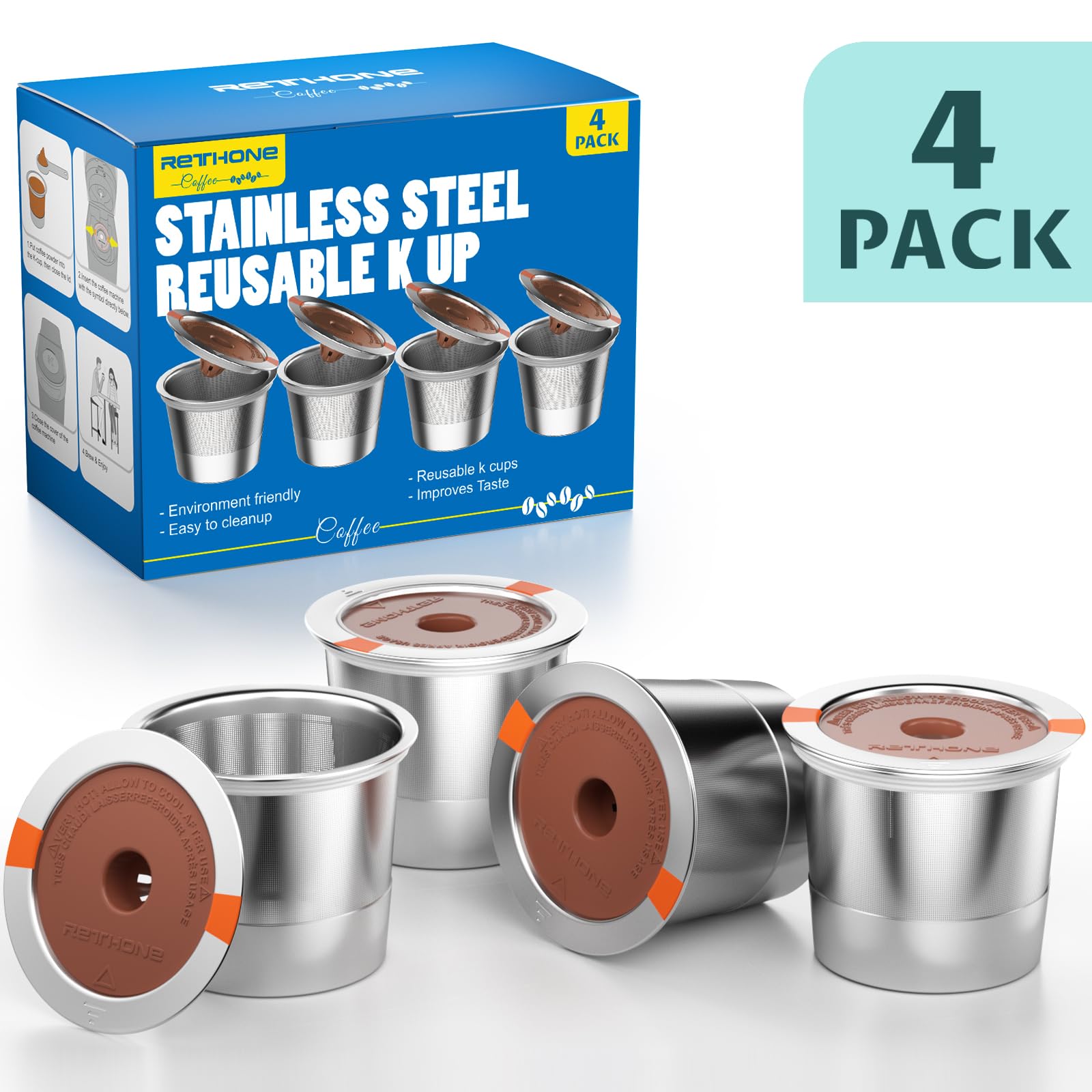 RETHONE K Cup 4 pack para disfrutar café a medida en casa.