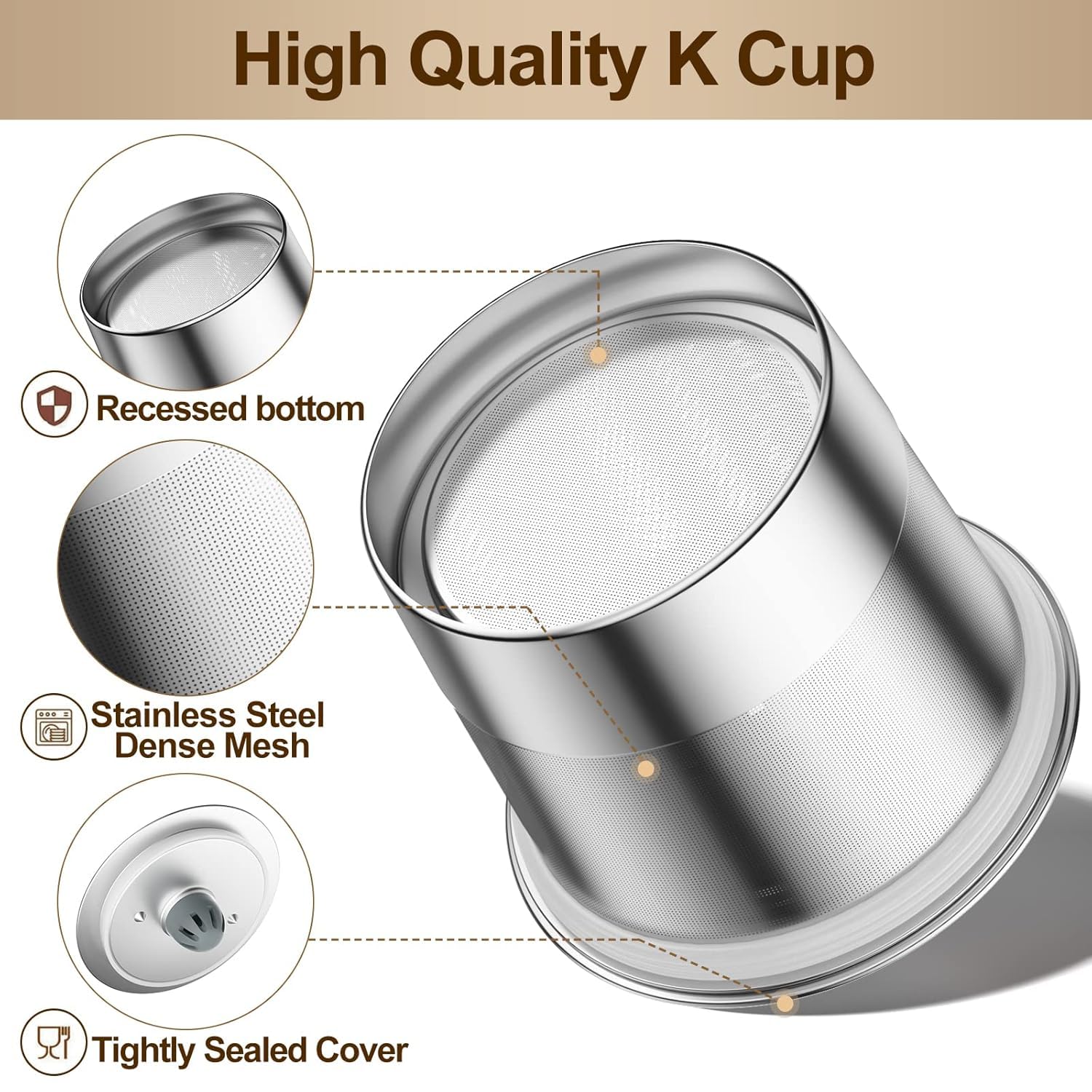 RETHONE K-Cup con malla densa evita sedimentos en la taza.