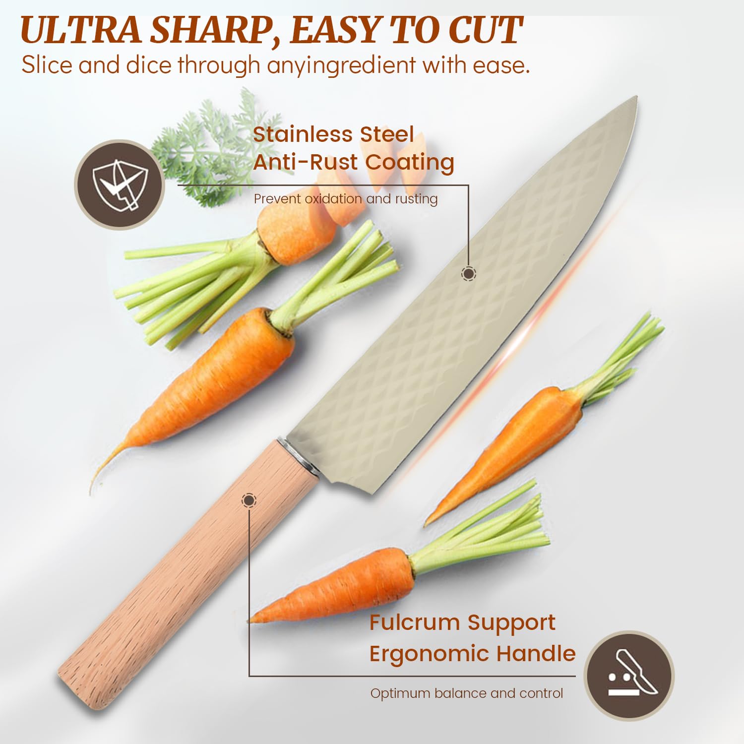 RETROSOHOO cuchillo chef 7,2 pulgadas con filo afilado para cortes precisos