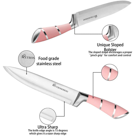 Cuchillo para fruta rosa Retrosohoo con borde afilado para trocear.