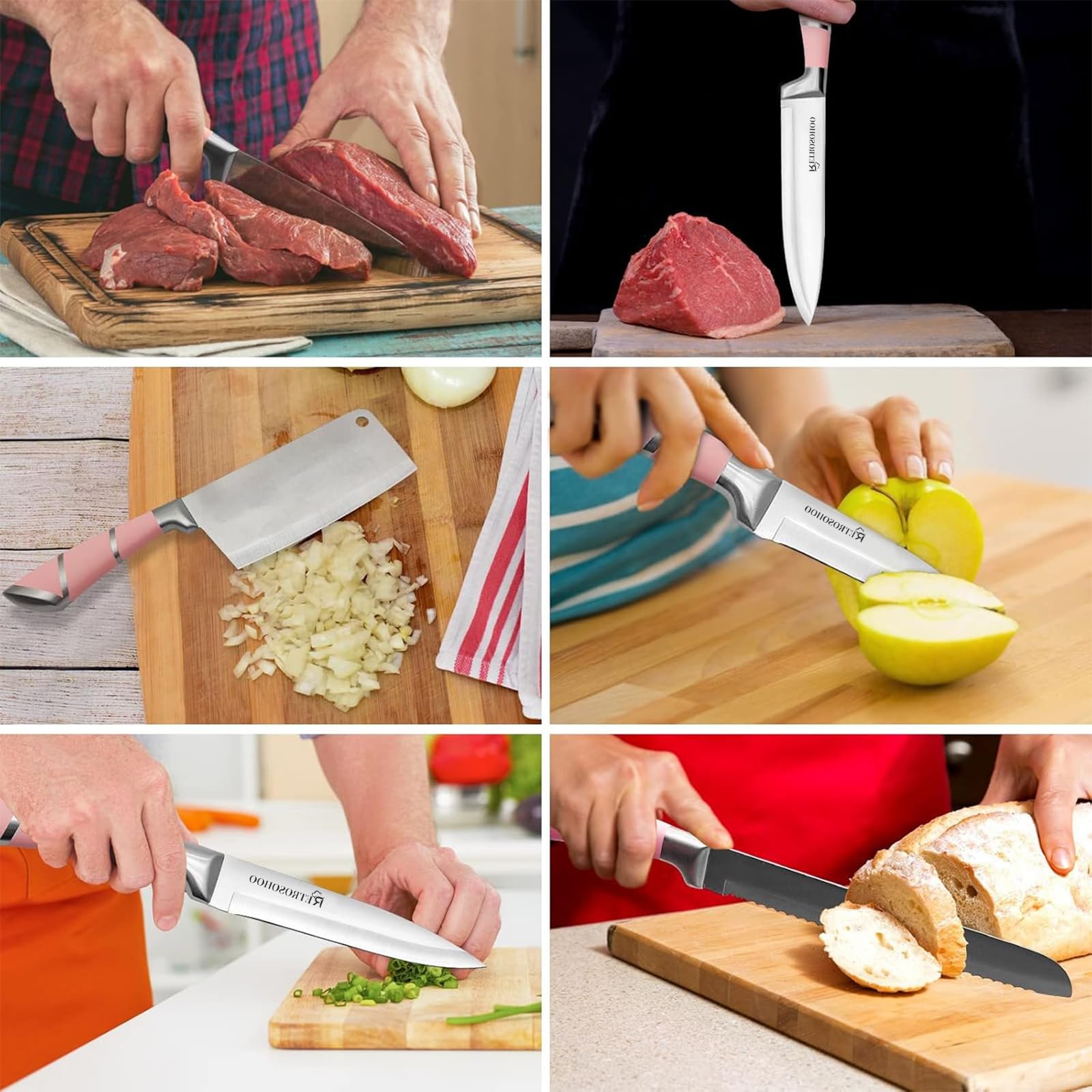 Cuchillo utilitario rosa Retrosohoo versátil para tareas diarias en la cocina.