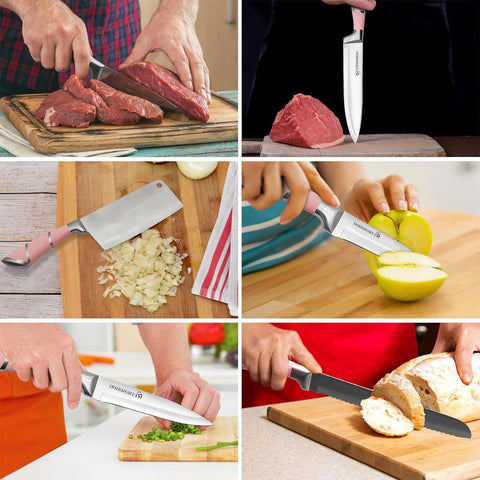 Cuchillo utilitario rosa Retrosohoo versátil para tareas diarias en la cocina.