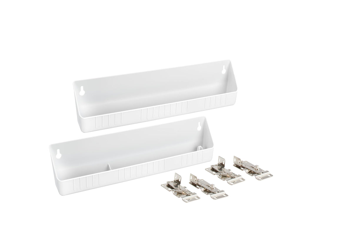 Rev-A-Shelf bandeja tip-out 14 pulgadas blanca vista frontal para fregadero
