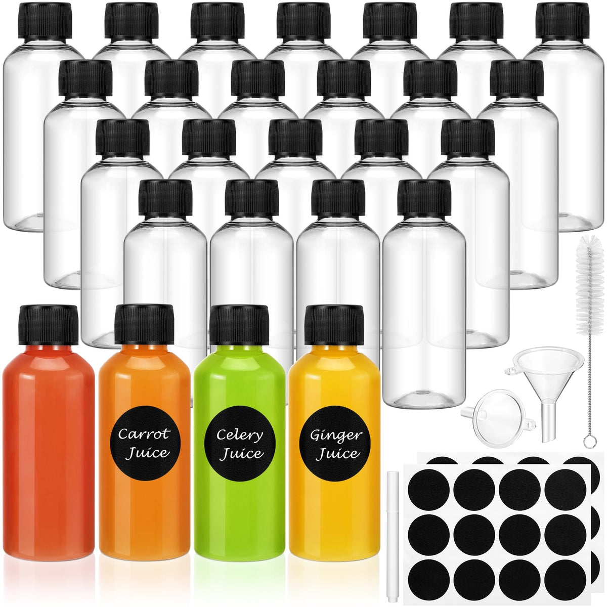 Botellas Revahope de 2 oz con tapas para porciones y transporte.