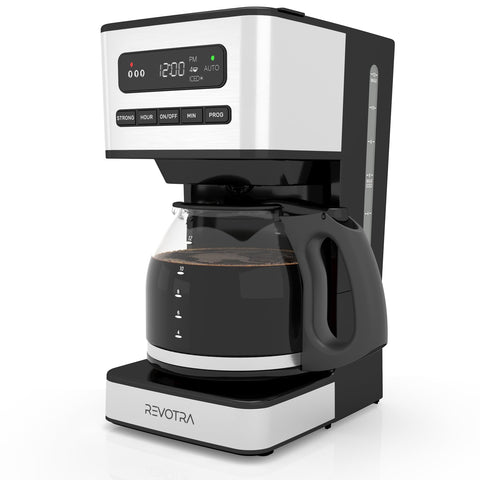 REVOTRA cafetera con pantalla de diodos para control sencillo de 12 tazas.