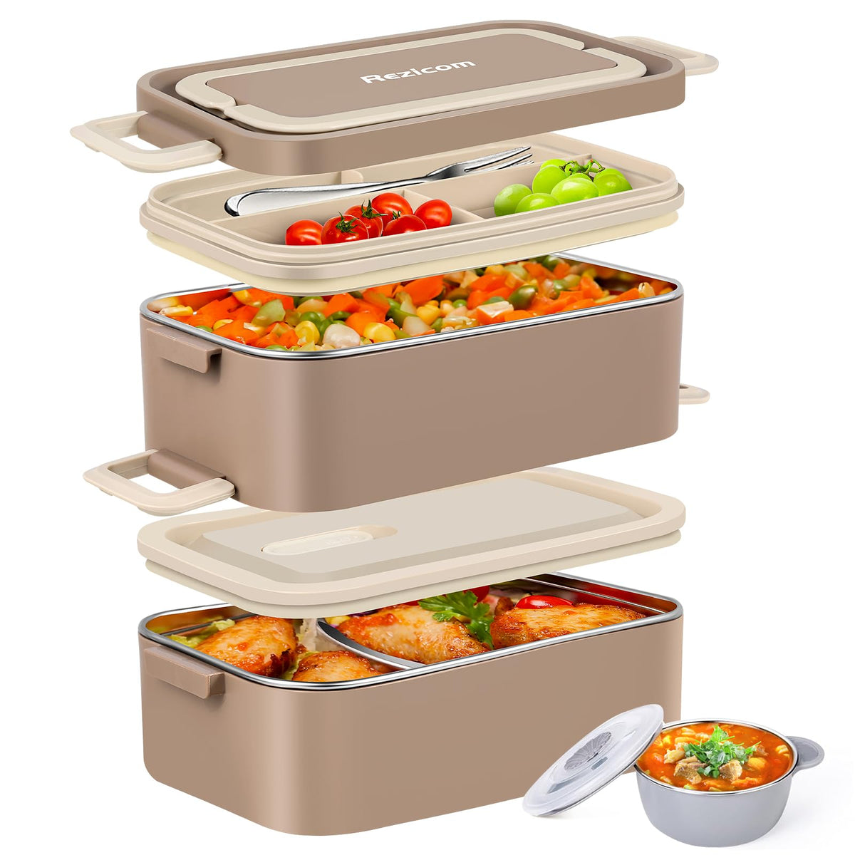 Rezicom caja de almuerzo acero inoxidable dos niveles ideal paraalmuerzos balanceados